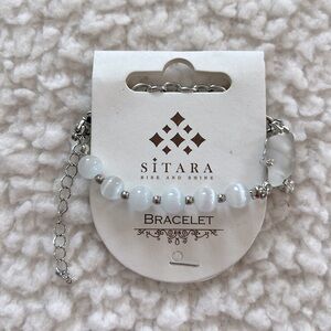 Sitara Rise & Shine Bracelet-Pearl Crystal Silver beads w cloud/lightning charm